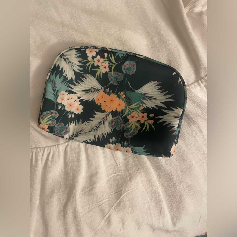 Green Purse/Makeup Kit with Floral Print
